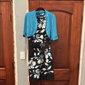 Blue Shrug with Black Floral Dress